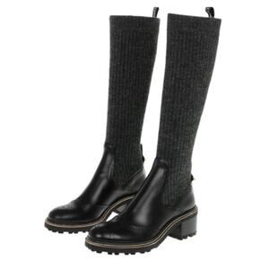 Chloé Franne Ribbed-knit And Leather Knee Boots Black Gray Women’s Size 37